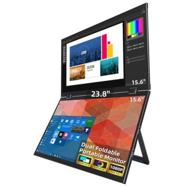 Imagem de Virzen Monitor dobrável portátil de 39.6 cm, tela dupla, com extensor VESA 1080p FHD IPS para laptop, PC, suporte de rotação de 360° para smartphone Windows Mac OS, PS5, Switch