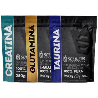 Imagem de Kit: Creatina Monohidratada 250g + Glutamina 250g + Taurina 250g - 100% Pura Importada - Soldiers-Unissex