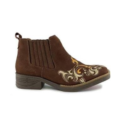 Imagem de Bota Texana de Couro Nobuck na Cor Marrom com Detalhes Bordados e Bico Quadrado - CHACAL-Feminino