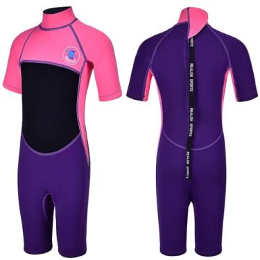 Imagem de REALON Roupa de mergulho infantil para meninas, meninos, crianças e jovens, 3 mm, neoprene, roupa de banho quente em água fria, maiô térmico, zíper nas costas, para natação, mergulho, jet ski, surfe