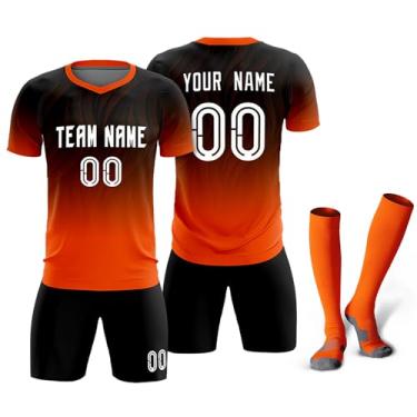 Imagem de Camisetas de futebol personalizadas com logotipo de número de nome masculino feminino infantil camisas de futebol personalizadas uniformes de equipe camiseta juvenil, Preto/Laranja/Gradiente 3, One