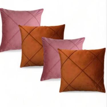 Imagem de Kit 04 Almofadas Cheias em Suede Drapeada 45x45cm Decorativas Sala Qua