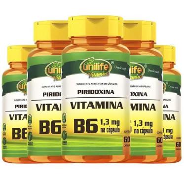 Imagem de KIT C/5 Vitamina B6 Piridoxina 500mg 120 Caps Vegan Unilife
