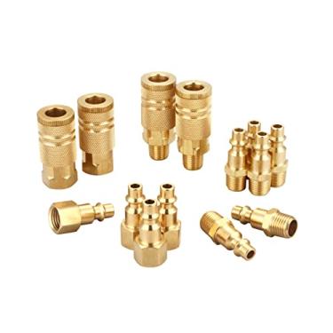 Imagem de Kit de acoplador e plugue (14 peças) T TANYA HARDWARE, tipo industrial D, 1/4 polegada NPT, conjunto de acessórios de ar de conexão rápida de latão sólido