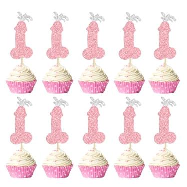Imagem de 24 peças de enfeite de cupcake de despedida de solteiro com glitter rosa galinha decoração de cupcake festa de despedida de solteira decoração de bolo para casamento, noivado, chá de panela, artigos