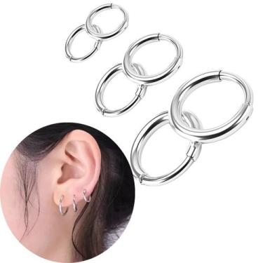 Imagem de Kit Trio Brinco Argola Aço Inox 3 Pares Fino Antialérgico - Morganite 