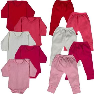Imagem de Kit 10 Peças Body Bebê E Mijão Pé Reversível Liso Menina - Bebe Maluco
