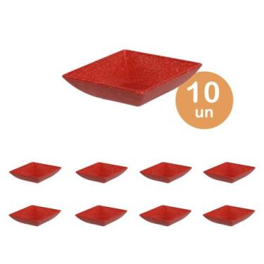 Imagem de 10un prato mini petisqueira quadrado petiscos vermelho - EVO