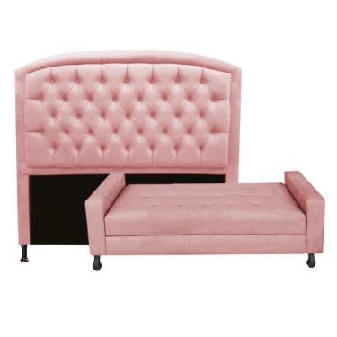 Imagem de Kit Félix com Cabeceira Geovana 1,40 cm Casal Baú Quarto Sala Suede Ro