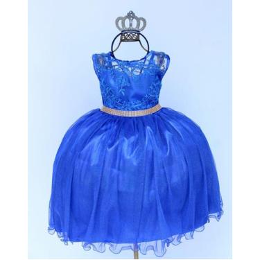 Imagem de Vestido Infantil Princesa Azul Royal Festa Luxo E Coroa - pingo de gen