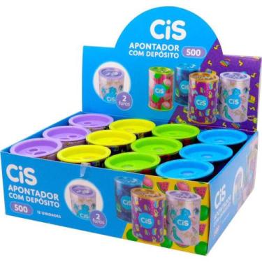 Imagem de Apontador com Depósito 2 Furos CIS 500 Lata 4 Cores - Pacote com 12 - 