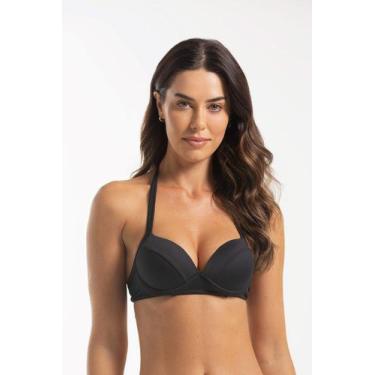 Imagem de Top Biquíni Meia Taça Com Recorte Liso - Cor De Cacau, GG, Preto