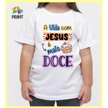 Imagem de Camiseta Infantil A Vida Com Jesus é Mais Doce Est. Lilás  - Religião 