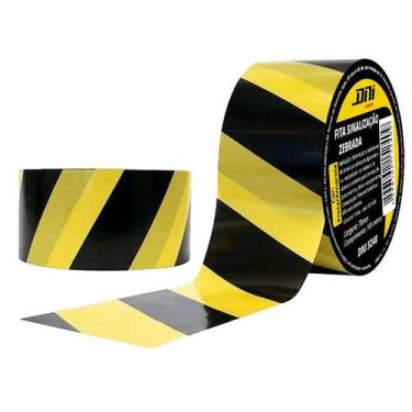 Imagem de Fita de demarcação e sinalização zebrada preta e amarela 70mm x 100m -