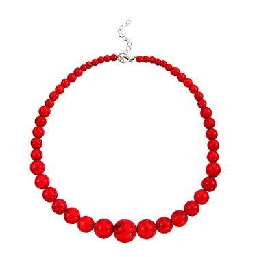 Imagem de COLORFUL BLING Colar grosso feito à mão multicolorido com contas de turquesa simuladas para mulheres e meninas, joia havaiana boêmia, Metal, Liga metálica.,