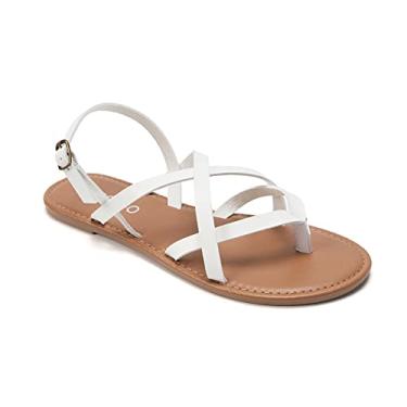 Imagem de Colgo Sandálias rasteiras femininas de verão, sandália de pescador casual ajustável com bico aberto nas costas sandálias gladiadoras, Branco, 36