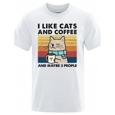 Imagem de Camiseta Estampada Frente I Like Cats and Coffee Maybe 3 People-Masculino
