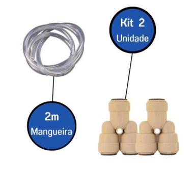 Imagem de Kit 2 Conexão Engate Rápido 2 Vias 3/8 X 3/8 + 2m mangueira - AZ135