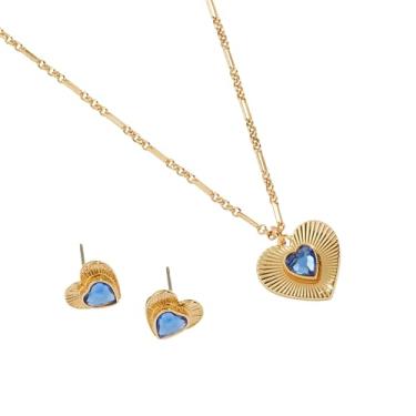 Imagem de Alex and Ani Colar e brincos ajustáveis Love, conjunto de 2, ouro brilhante, azul, comprimento da corrente ajusta de 40 a 45,7 cm, One Size, Latão, Sem Pedra Preciosa