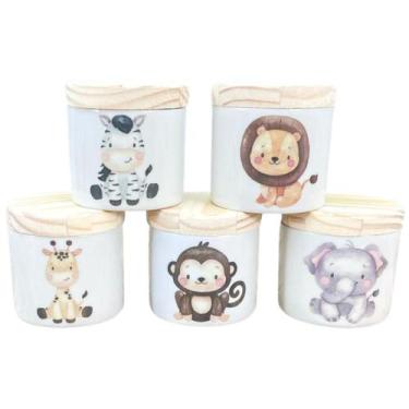 Imagem de Kit higiene bebê Safari 5 potes  - Porcelana e Pinus - Antilope Decor 