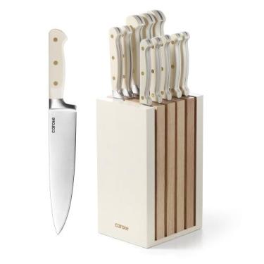 Imagem de Conjunto de Facas CAROTE 11 Peças com Bloco Bege - Lâminas de Aço Inox