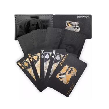 Imagem de Baralho de Poker Premium, Cartas Pretas com Design Dourado, À Prova D'água, Alta Flexibilidade
