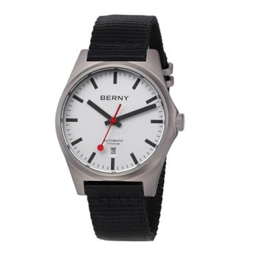 Imagem de BERNY Relógio masculino automático de titânio 10 ATM, à prova d'água, clássico, masculino, superluminoso, analógico, mecânico, relógio de pulso AR safira cristal data calendário presente de