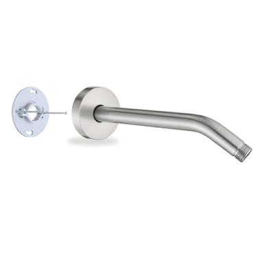 Imagem de RAINREVIVE Braço de chuveiro de 25 cm com flange e suporte estabilizador, braço de tubo de chuveiro montado na parede aço inoxidável 304 para chuveiro fixo e chuveiro de mão, níquel escovado