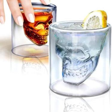 Imagem de Kit De Copo Caveira Vidro Duplo 75ml 2 Peças Whisky Shot - Majestic