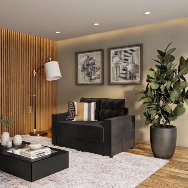 Imagem de Sofá 2 Lugares Retrátil Dortmund Suede Preto 140 cm