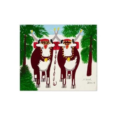 Imagem de Maud Lewis Poster-Famous Canvas Prints Reprodution-Artwork Picture Wall Art para decoração moderna de sala de estar (dois bois no inverno) 40x50cm-16x19in sem moldura