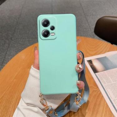 Imagem de Capa de silicone líquido para cordão transversal Redmi 12, Xiaomi Redmi Note 12 11 4G 5G Note12 Pro Plus 11s, capa com alça e cordão, YTBGS Ciano, para Redmi Note 12 5G