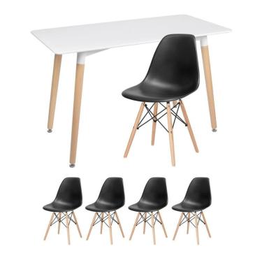 Imagem de Kit - Mesa Retangular Eames 60 X 120 Cm + 4 Cadeiras Dsw Mesa Branco Com Cadeiras Preto Mesa Branco Com Cadeiras Preto