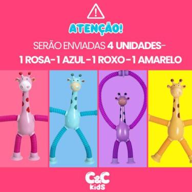 Imagem de Kit 4 girafas estica e gruda melman pop it tubo tiktok com luz brinque