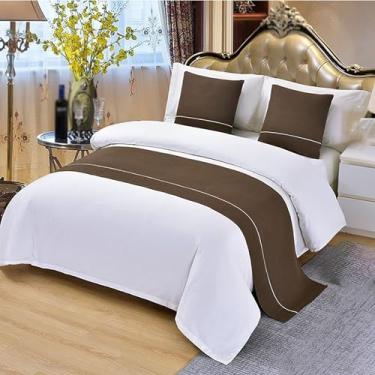 Imagem de Cachecol de corredor de cama de hotel, linha de algodão, toalha de cama moderna, colcha de quarto, decoração de cama de cor sólida, proteção para cama de solteiro queen size - marrom||Queen 19,7 x