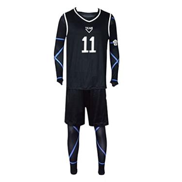 Imagem de AwwwCos Fantasia de cosplay futebol jersey roupa esportiva uniforme suéter unissex, Preto nº 11, M