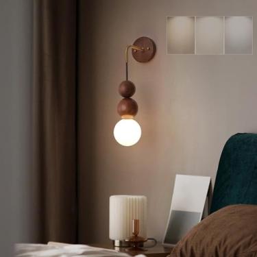 Imagem de GZZBMY Candeeiro de parede LED de madeira para sala de estar luzes de parede decorativas interiores natureza madeira arandela tricolor regulável estilo design vintage 3000K/4500K/6500K cabeceira