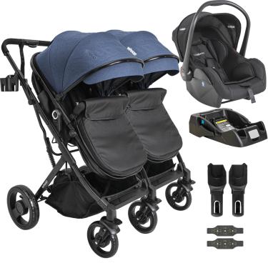 Imagem de Carrinho Kiddo para Gemeos com Bebe Conforto Base Vox II Marinho
