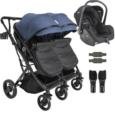 Imagem de Carrinho Kiddo para Gemeos com Bebe Conforto Vox II Marinho