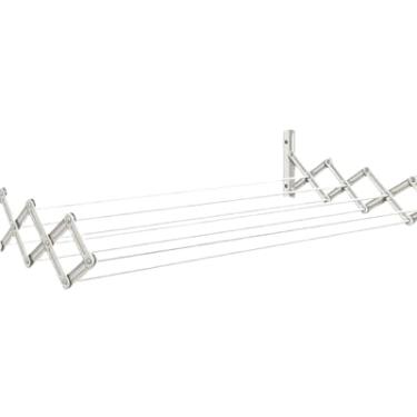 Imagem de Varal de Parede Retrátil em Alumínio, 6 Varetas, Dobrável, 60 cm, Cor Prata