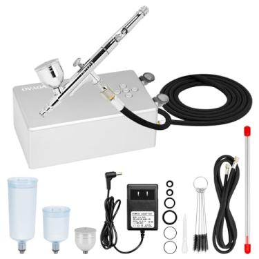 Imagem de Ovaga Kit de aerógrafo ultra-silencioso de 55PSI, conjunto de aerógrafo multifuncional de ação dupla com compressor para pintura conjunto de pincéis de ar portátil para decoração de bolos, maquiagem