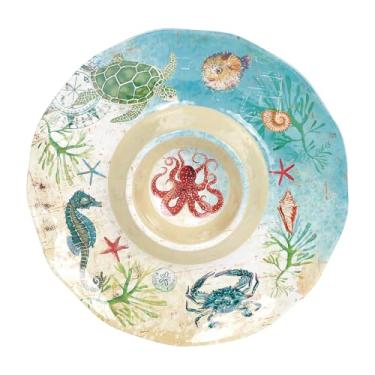 Imagem de UP Bandeja de servir batatas fritas e molho de melamina Sea Life, travessa redonda para batatas fritas, salsa, frutas e lanches, multicolorida, 33,5 cm