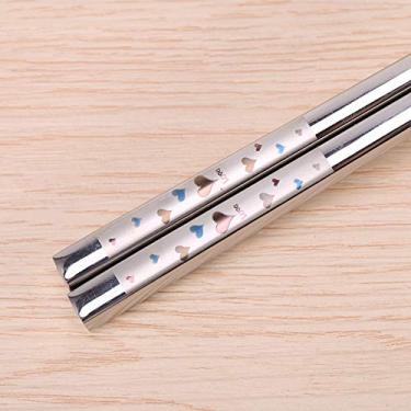 Imagem de KIMISS Pauzinhos de Sushi de Aço Inoxidável de Qualidade - Pauzinhos Graváveis ​​para Comida Asiática - 1 par de Lava Louças Portáteis Louças de Mesa Românticas e Significativas (#03)