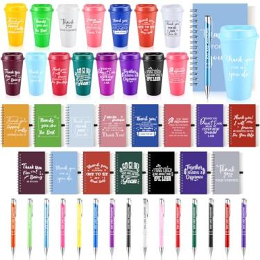 Imagem de AmazingSpark 45 peças presente de agradecimento de funcionários a granel 473 ml copos de agradecimento de plástico com tampa cadernos espirais inspiradores e canetas presente de formatura para equipe
