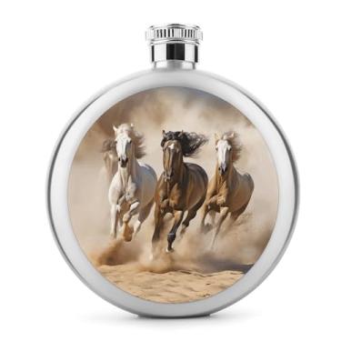 Imagem de Cantil de aço inoxidável, três cavalos de corrida com impressão clássica de bolso cantil garrafa de viagem garrafa portátil de metal