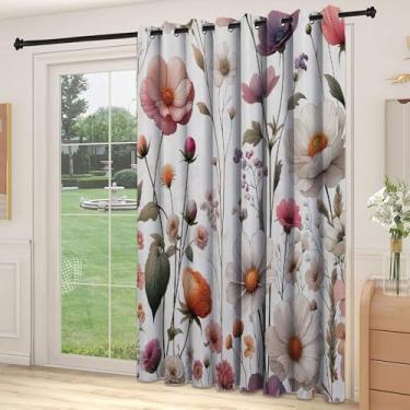 Imagem de Divisória de parede de cortina de divisória floral, romance de prado de natureza corada com padrão de cena de jardim de flores delicadas, cortinas largas isoladas/cortinas de quarto (painel único), L