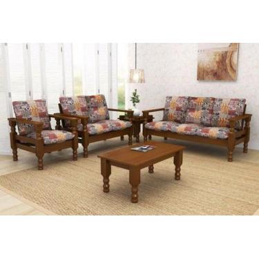Imagem de Conjunto de Sofá de Madeira Maciça Pinus 3+2+1 + Mesa de Centro Cor Im
