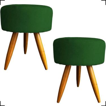 Imagem de Kit 2 Puff Decorativo Redondo Para Sala Quarto Penteadeira Pé Palito Castanho Suede Cores