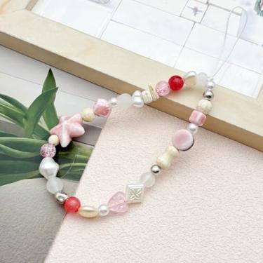 Imagem de MOTOFITOOL Alça de pulso para câmera com contas fofa para câmera digital charmosa cordão de telefone chaveiro cordão de telefone com contas acessórios para mulheres (estrela do mar rosa)