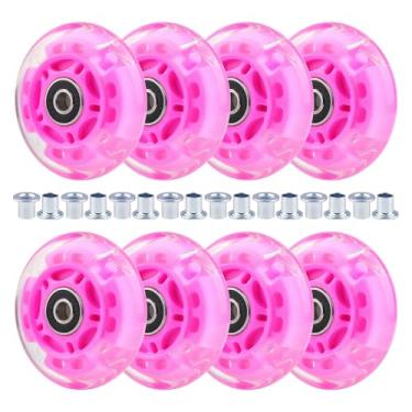 Imagem de Wheelgoo 8 rodas de skate em linha 64/70/72/76/80 mm com buchas 85-88A para crianças e jovens iniciantes patins em linha para uso interno/externo (rosa, 72 mm)